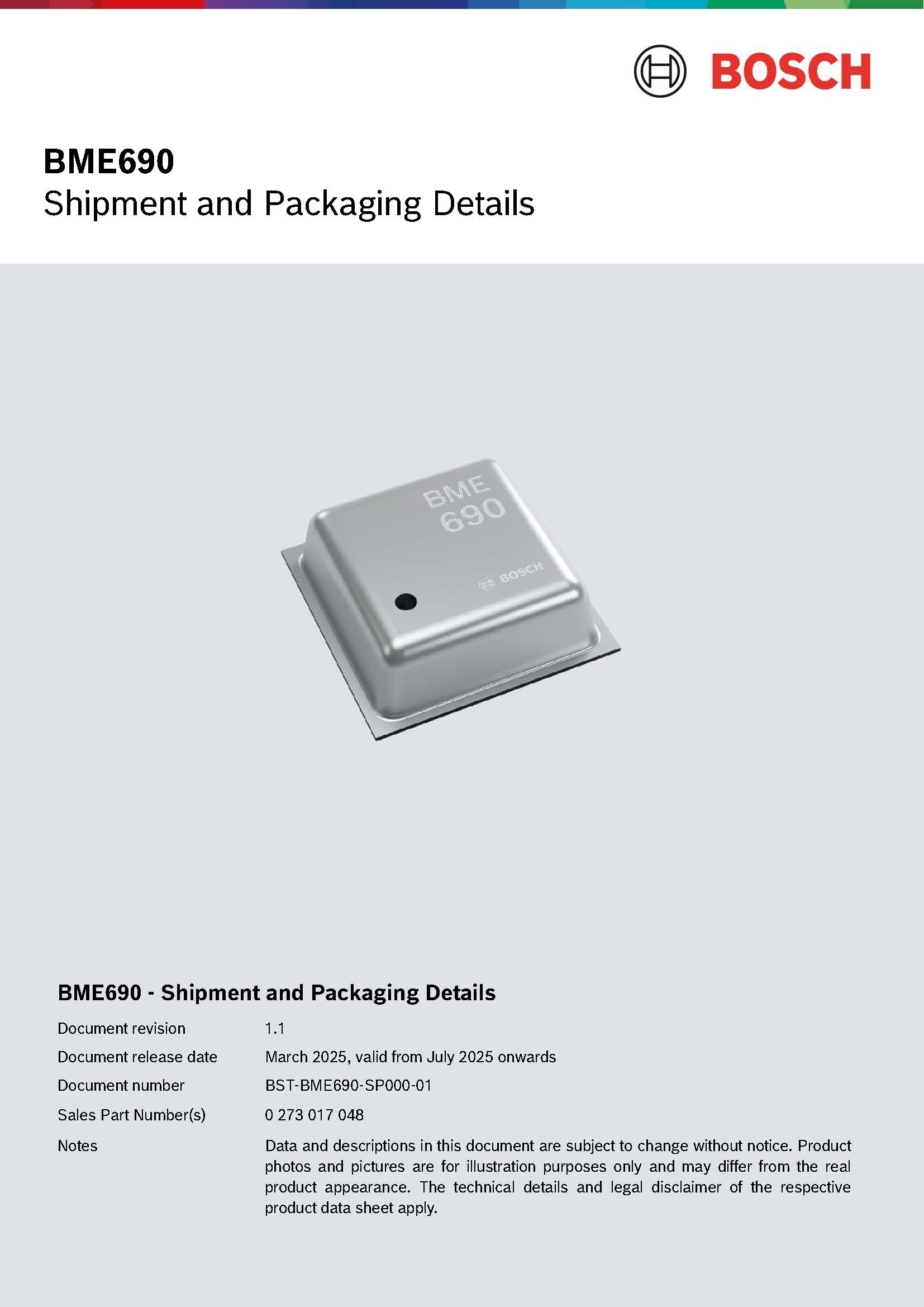 BME690 Shipment & packaging details